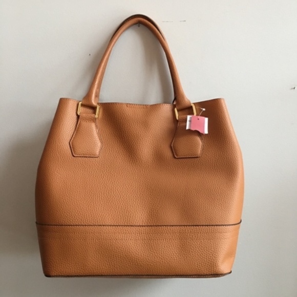 Merona NEW Large Cognac & Red Tote Bag - Picture 2 of 4